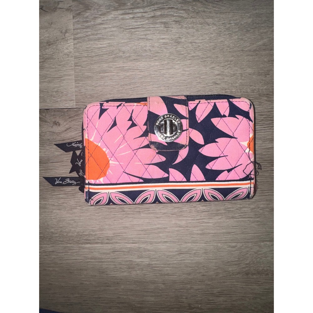 Vera Bradley Pink Navy Blue Floral Pattern Wallet